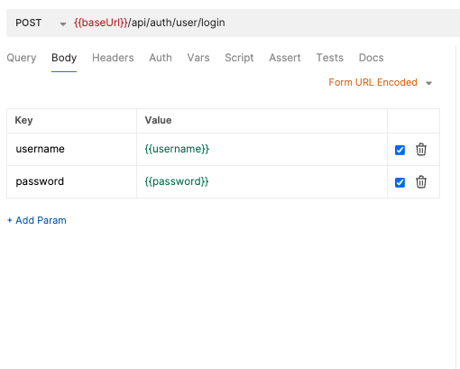 Screenshot showing how to use defined variables in the request body